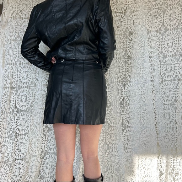 Black Leather Grommet Mini Skirt - Picture 3 of 8